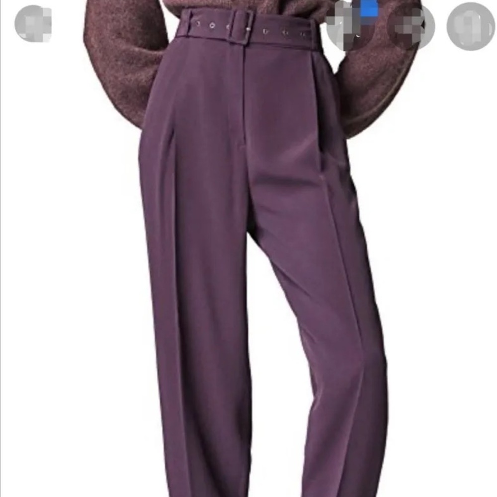 Massimo Dutti Plum High-Waist Wide-Leg Trousers with Belt